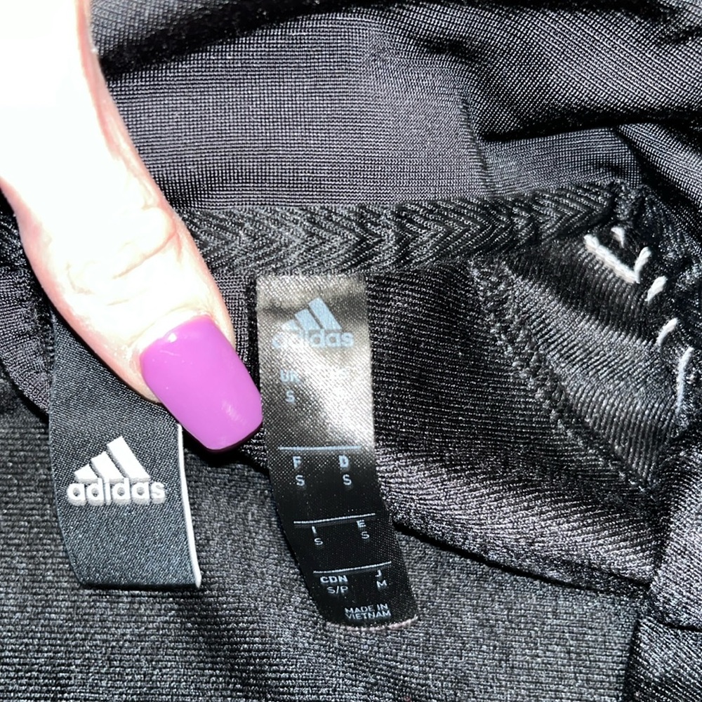 Adidas black and white essentials warm up 3 stripes zip up jacket. - Picture 8 of 11